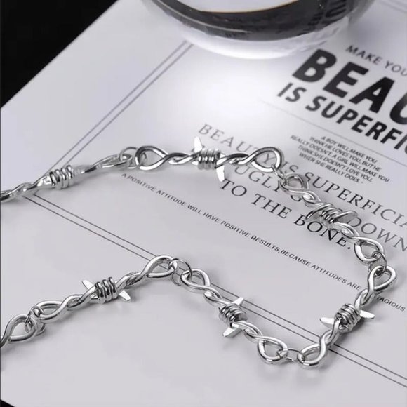 20" Womens 18K White Gold Barbed Wire Chain Necklace Silver Jewelry 18 Karat NEW - Picture 9 of 12